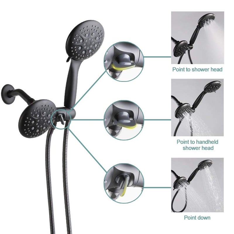 POP SANITARYWARE Black Dual-Function Shower Faucet Set with Valve Bathroom High Pressure 35 Setting Dual 2 in 1 Shower System with Handheld Showerhead 3-way Water Diverter Shower Trim Kit - Image 4